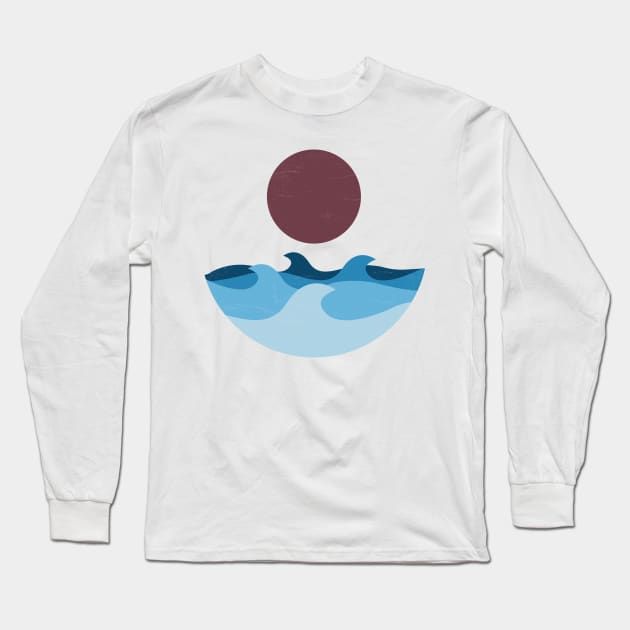 Minimal Boho waves and sun cool tones Long Sleeve T-Shirt by JDP Designs